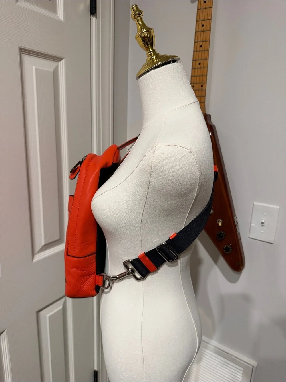 NWT Coach Orange Pebble Leather Crossbody Sling with Black Strap